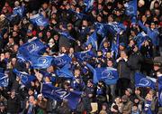 15 January 2012; Leinster supporters celebrate after Isaac Boss scored their side's second try. Heineken Cup, Pool 3, Round 5, Glasgow Warriors v Leinster, Firhill Arena, Glasgow, Scotland. Picture credit: Stephen McCarthy / SPORTSFILE
