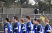 15 January 2012; A lone supporter and the Cavan players stand for the National Anthem. Power NI Dr. McKenna Cup - Section C, Cavan v Donegal, Kingspan Breffni Park, Cavan. Picture credit: Brian Lawless / SPORTSFILE