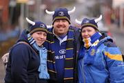 15 January 2012; Leinster supporters Ciara Fisher, from Baltinglass, Co. Wicklow, left, with Gareth Craig and Moira Wynne, from Dub Laoghaire, Dublin, ahead of the game. Heineken Cup, Pool 3, Round 5, Glasgow Warriors v Leinster, Firhill Arena, Glasgow, Scotland. Picture credit: Stephen McCarthy / SPORTSFILE