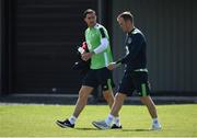 6 June 2017; Stephen Ward, left, and Glenn Whelan of Republic of Ireland arrive prior to squad training at the FAI National Training Centre in Dublin. Photo by Seb Daly/Sportsfile