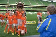 6 June 2017; Attendees pose for a photograph with Soccer Sisters mascot Cara during the Aviva Soccer Sisters Event at Aviva Stadium, in Lansdowne Rd, Dublin 4. Photo by Sam Barnes/Sportsfile