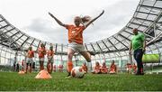 6 June 2017; Nicole Keenan, age 12, from Portmarnock AFC, Co Dublin, takes aim during a shooting drill at the Aviva Soccer Sisters Event at Aviva Stadium, in Lansdowne Rd, Dublin 4. Photo by Cody Glenn/Sportsfile