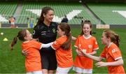 6 June 2017; Lauryn O'Callaghan of Peamount United is hugged by players from Portmarnock AFC, Co Dublin, after leading drills for the girls during the Aviva Soccer Sisters Event at Aviva Stadium, in Lansdowne Rd, Dublin 4. Photo by Cody Glenn/Sportsfile