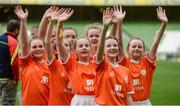 6 June 2017; Players from Killenaule Moyglass Ladies Soccer team, Co Tipperary, wave to family and supporters during the Aviva Soccer Sisters Event at Aviva Stadium, in Lansdowne Rd, Dublin 4. Photo by Cody Glenn/Sportsfile