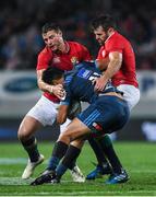 7 June 2017; Rieko Ioane of the Blues is tackled by Jared Payne, right, and Robbie Henshaw of the British & Irish Lions during the match between Auckland Blues and the British & Irish Lions at Eden Park in Auckland, New Zealand. Photo by Stephen McCarthy/Sportsfile