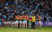 3 June 2017; The Carlow team huddle at half-time during the Leinster GAA Football Senior Championship Quarter-Final match between Dublin and Carlow at O'Moore Park, Portlaoise, in Co. Laois. Photo by Daire Brennan/Sportsfile