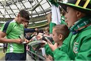 7 June 2017; Callum O'Dowda of Republic of Ireland signs autographs for supporters at the end of squad training at the Aviva Stadium in Dublin. Photo by David Maher/Sportsfile