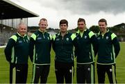 7 June 2017; The Kerry management team, from left to right, Mikey Sheehy, Liam Hassett, manager Eamonn Fitzmaurice, Maurice Fitzgerald, and Padraig Corcoran. Kerry Football headshots at Fitzgerald Stadium in Killarney, Co Kerry.  Photo by Diarmuid Greene/Sportsfile