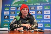 17 January 2012; Munster head coach Tony McGahan speaking during a press conference ahead of their Heineken Cup, Pool 1, Round 6, game against Northampton Saints on Saturday. Munster Rugby Press Conference, University of Limerick, Limerick. Picture credit: Diarmuid Greene / SPORTSFILE