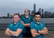 8 June 2017; Ireland's John Ryan, left, Devin Toner, centre, and Tiernan O'Halloran following a press conference at the Hyatt Regency Hotel in Jersey City, New Jersey, USA. Photo by Ramsey Cardy/Sportsfile