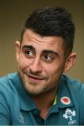 8 June 2017; Ireland's Tiernan O'Halloran during a press conference at the Hyatt Regency Hotel in Jersey City, New Jersey, USA. Photo by Ramsey Cardy/Sportsfile