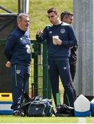 9 June 2017; Seamus Coleman (right) of Republic of Ireland with doctor Alan Byrne watches on during squad training at the FAI National Training Centre in Abbotstown, Dublin. Photo by David Maher/Sportsfile