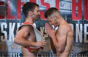 9 June 2017; Lee Haskins, left, and Ryan Burnett face off following the weigh in ahead of their IBF World Bantamweight Championship bout at the Boxing in Belfast event in the Hilton Hotel, Belfast. Photo by David Fitzgerald/Sportsfile