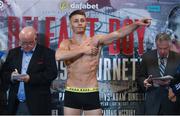 9 June 2017; Ryan Burnett weighs in ahead of his IBF World Bantamweight Championship bout against Lee Haskins at the Boxing in Belfast event in the Hilton Hotel, Belfast. Photo by David Fitzgerald/Sportsfile