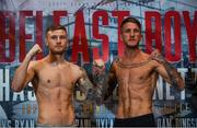 9 June 2017; Paul Hyland JR, left, poses for a picture alongside his opponent Adam Dingsdale ahead of their vacant IBF European Lightweight Championship bout at the Boxing in Belfast event in the Hilton Hotel, Belfast. Photo by David Fitzgerald/Sportsfile