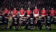 10 June 2017; British and Irish Lions players face the Crusaders haka prior to the match between Crusaders and the British & Irish Lions at AMI Stadium in Christchurch, New Zealand. Photo by Stephen McCarthy/Sportsfile