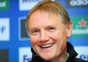 19 January 2012; Leinster head coach Joe Schmidt speaking to the media during a press conference ahead of their Heineken Cup, Pool 3, Round 6, game against Montpellier on Saturday. Leinster Rugby Press Conference, David Lloyd Riverview, Clonskeagh, Dublin. Picture credit: Barry Cregg / SPORTSFILE