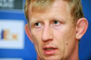 19 January 2012; Leinster's Leo Cullen speaking to the media during a press conference ahead of their Heineken Cup, Pool 3, Round 6, game against Montpellier on Saturday. Leinster Rugby Press Conference, David Lloyd Riverview, Clonskeagh, Dublin. Picture credit: Barry Cregg / SPORTSFILE