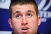 19 January 2012; Leinster 'A' player Ciaran Ruddock speaking to the media during a press conference ahead of their British & Irish Cup Quarter-Final against Pontypridd on Sunday. Leinster 'A' Rugby Press Conference, David Lloyd Riverview, Clonskeagh, Dublin. Picture credit: Barry Cregg / SPORTSFILE