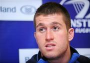 19 January 2012; Leinster 'A' player Ciaran Ruddock speaking to the media during a press conference ahead of their British & Irish Cup Quarter-Final against Pontypridd on Sunday. Leinster 'A' Rugby Press Conference, David Lloyd Riverview, Clonskeagh, Dublin. Picture credit: Barry Cregg / SPORTSFILE