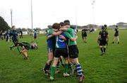19 January 2012; Gorey C.S. players celebrate after the final whistle. McMullan Cup Final, Gorey C.S. v St. Conleths, Greystones RFC, Dr. Hickey Park, Greystones, Co. Wicklow. Picture credit: Matt Browne / SPORTSFILE