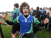 19 January 2012; Robert Harrington, Gorey C.S, celebrates after the final whistle. McMullan Cup Final, Gorey C.S. v St. Conleths, Greystones RFC, Dr. Hickey Park, Greystones, Co. Wicklow. Picture credit: Matt Browne / SPORTSFILE