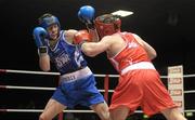 20 January 2012; Jason Quigley, left, Finn Valley, in action against Patrick Gallagher, Gleann, during their 69kg bout. 2012 National Elite Boxing Championships, National Stadium, Dublin. Photo by Sportsfile