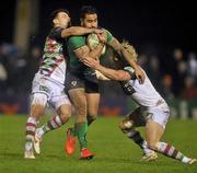 20 January 2012; Henry Fa'afili, Connacht, is tackled by Danny Care, left and Matt Hopper, Harlequins. Heineken Cup, Pool 6, Round 6, Connacht v Harlequins, Sportsground, Galway. Picture credit: David Maher / SPORTSFILE