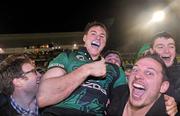 20 January 2012; Kyle Tonetti, Connacht, celebrates at the end of the game with supporters. Heineken Cup, Pool 6, Round 6, Connacht v Harlequins, Sportsground, Galway. Picture credit: David Maher / SPORTSFILE