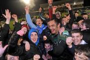 20 January 2012; George Naoupu, Connacht, celebrates with supporters at the end of the game. Heineken Cup, Pool 6, Round 6, Connacht v Harlequins, Sportsground, Galway. Picture credit: David Maher / SPORTSFILE
