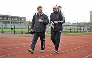 21 January 2012; Cork manager Jimmy Barry Murphy in conversation with Seán Óg O hAilpín before the game. Pre-season Hurling Challenge, Cork v UCC, Mardyke Arena, Cork. Picture credit: Diarmuid Greene / SPORTSFILE