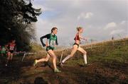 21 January 2012; Winner of the Senior Women's race, Ireland's Fionnuala Britton, left, in action alongside eventual second place finisher Gemma Steel, Great Britain, at the Antrim International Cross Country. Greenmount Campus, Antrim, Co. Antrim. Photo by Sportsfile