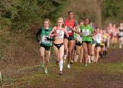 21 January 2012; Winner of the Senior Women's race, Ireland's Fionnuala Britton, left, and eventual second place finisher Gemma Steel, Great Britain, lead the field at the Antrim International Cross Country. Greenmount Campus, Antrim, Co. Antrim. Photo by Sportsfile