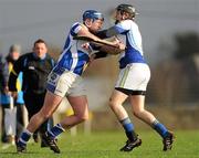21 January 2012; Willie Hyland, Laois, is tackled by James Mulrooney, Dublin Institute of Technology. Bord na Mona Walsh Cup, Laois v Dublin Institute of Technology, Rathdowney-Errill GAA Club, Kelly Daly Park, Rathdowney, Co. Laois. Picture credit: Ray McManus / SPORTSFILE