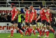 21 January 2012; Ulster players, from left, Johan Muller, John Afoa, Dan Tuohy and Stephen Ferris after the game. Heineken Cup, Pool 4, Round 6, Clermont Auvergne v Ulster, Stade Marcel Michelin, Clermont-Ferrand, France. Picture credit: Oliver McVeigh / SPORTSFILE