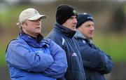21 January 2012; Teddy McCarthy, left, with two of his fellow Laois management team Brian Fitzpatrick, centre, and Christy Dunphy. Bord na Mona Walsh Cup, Laois v Dublin Institute of Technology, Rathdowney-Errill GAA Club, Kelly Daly Park, Rathdowney, Co. Laois. Picture credit: Ray McManus / SPORTSFILE