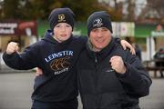 21 January 2012; Leinster supporters Robert Lenehan, aged 11, with his father David, from Cabinteely, Co. Dublin, at the game. Heineken Cup, Pool 3, Round 6, Leinster v Montpellier, RDS, Ballsbridge, Dublin. Picture credit: Barry Cregg / SPORTSFILE