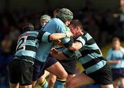 30 September 2001; Niall Breslin, UCD, is tackled by Mossie Lawlor, left, Shannon, UCD v Shannon, AIB Rugby League Division 1, Belfield Bowl, Belfield, Co. Dublin. Picture credit; Damien Eagers / SPORTSFILE
