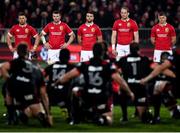 10 June 2017; British and Irish Lions players, from left, Sean O'Brien, Peter O'Mahony, Conor Murray, Alun Wyn Jones and Owen Farrell face the Crusaders haka prior to the match between Crusaders and the British & Irish Lions at AMI Stadium in Christchurch, New Zealand. Photo by Stephen McCarthy/Sportsfile