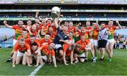 10 June 2017; Carlow goalkeeper James Carroll holds the cup aloft during the celebrations after the Christy Ring Cup Final match between Antrim and Carlow at Croke Park in Dublin. Photo by Piaras Ó Mídheach/Sportsfile