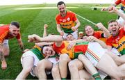 10 June 2017; Carlow players celebrate after the Christy Ring Cup Final match between Antrim and Carlow at Croke Park in Dublin. Photo by Piaras Ó Mídheach/Sportsfile