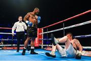 10 June 2017; Mike Perez after knocking down Viktor Biscak during their bout at the Boxing in Belfast in the SSE Arena, Belfast. Photo by David Fitzgerald/Sportsfile