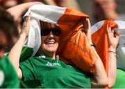 10 June 2017; An Ireland supporter uses a flag to shelter from the sun during the international match between Ireland and USA at the Red Bull Arena in Harrison, New Jersey, USA. Photo by Ramsey Cardy/Sportsfile