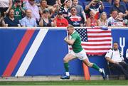 10 June 2017; Keith Earls of Ireland on his way to scoring his side's first try during the international match between Ireland and USA at the Red Bull Arena in Harrison, New Jersey, USA. Photo by Ramsey Cardy/Sportsfile