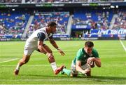 10 June 2017; Jacob Stockdale of Ireland scores his side's second try during the international match between Ireland and USA at the Red Bull Arena in Harrison, New Jersey, USA. Photo by Ramsey Cardy/Sportsfile