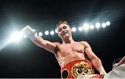 10 June 2017; Ryan Burnett celebrates after defeating Lee Haskins in their IBF World Bantamweight Championship bout at the Boxing in Belfast in the SSE Arena, Belfast. Photo by David Fitzgerald/Sportsfile