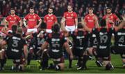 10 June 2017; British and Irish Lions players, from left, Sean O'Brien, Peter O'Mahony, Conor Murray, Alun Wyn Jones, Owen Farrell and Ben Te'o face the Crusaders haka prior to the match between Crusaders and the British & Irish Lions at AMI Stadium in Christchurch, New Zealand. Photo by Stephen McCarthy/Sportsfile
