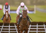 22 January 2012; Vesper Bell, with Ruby Walsh up, clears the last on the way to winning the €45 Bobbyjo Restaurant Package Maiden Hurdle. Fairyhouse Racecourse, Co. Meath. Photo by Sportsfile