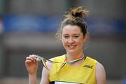 22 January 2012; Mary Anne O'Sullivan, Tinryland AC, Co. Carlow, with her gold medal after winning the Junior Women's 1500m at the Woodie’s DIY Junior Indoor Track & Field Championships of Ireland. Nenagh, Co. Tipperary. Picture credit: Matt Browne / SPORTSFILE