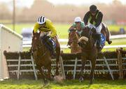 22 January 2012; Ceol Rua, left, with Ruby Walsh up, jumps the last on the way to winning the Easter 8th - 10th April Mares Novice Hurdle ahead of eventual second place finisher Shadow Eile, with James Barry up. Fairyhouse Racecourse, Co. Meath. Photo by Sportsfile